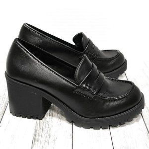 New Black Platform Chunky High Heel Penny Loafers
